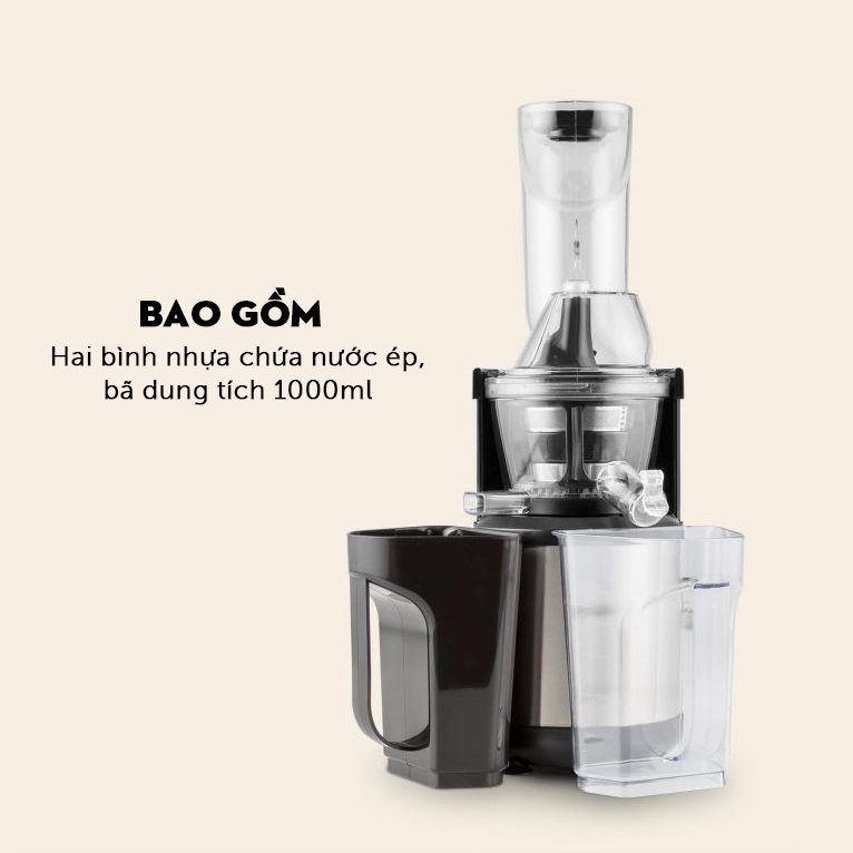 Máy ép chậm trái cây công suất lớn Klarstein - 400W - Đỏ/Bạc Inox - Hàng chính hãng, bảo hành 12 tháng