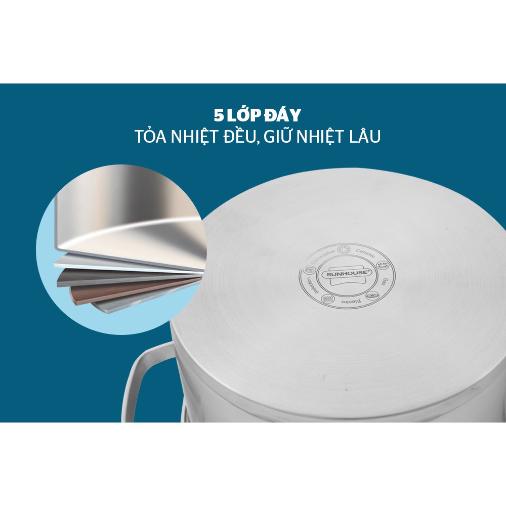 Bộ nồi Inox cao cấp 5 đáy Sunhouse SH780 cho các loại bếp