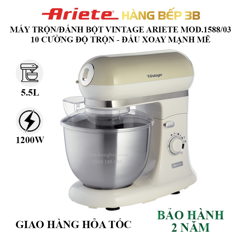 Máy đánh bột Ariete MOD 1588/03 Vintage - Thương hiệu Italia, bảo hành chính hãng 24 tháng