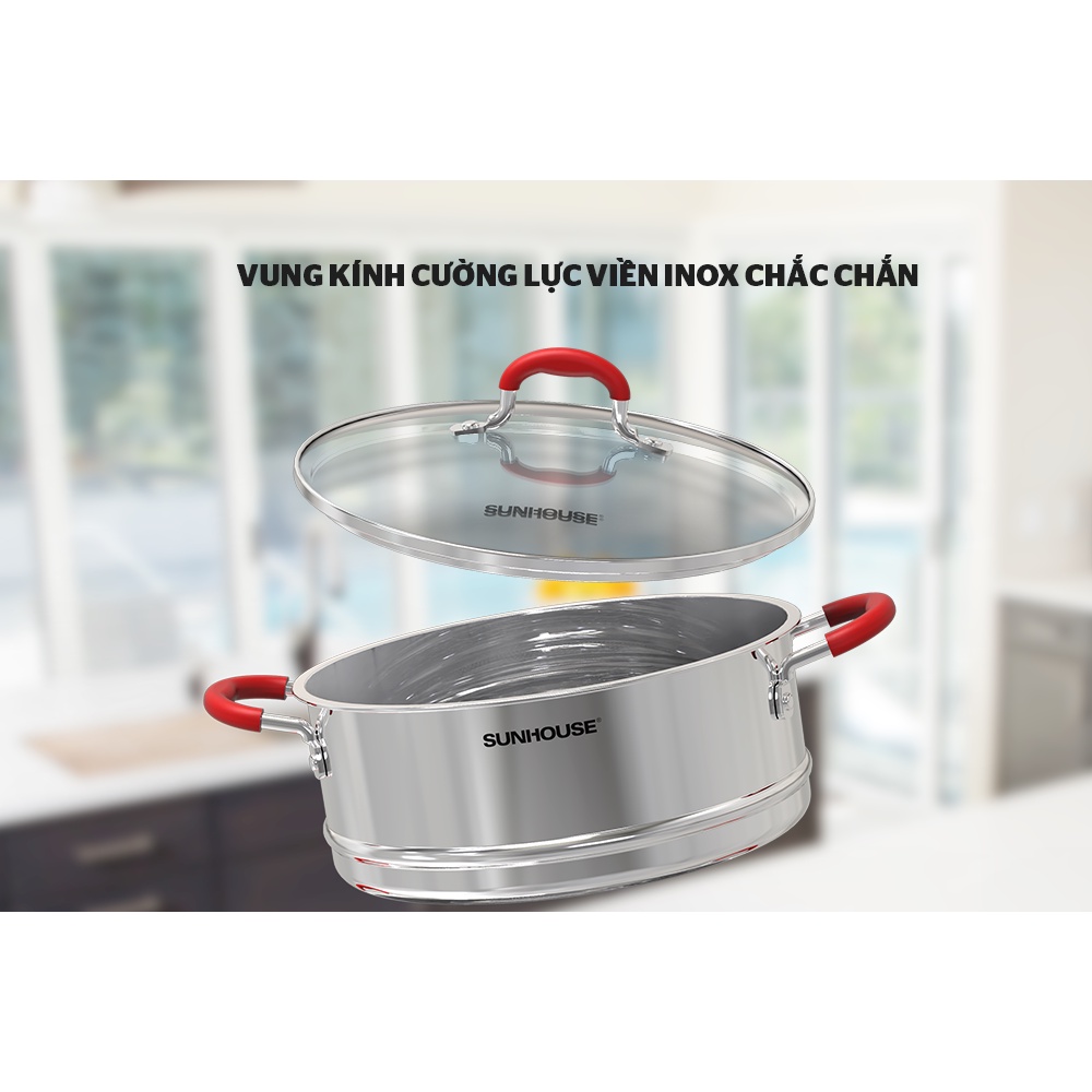 Bộ nồi xửng inox 5 đáy SUNHOUSE SHG507 - Sử dụng bếp từ