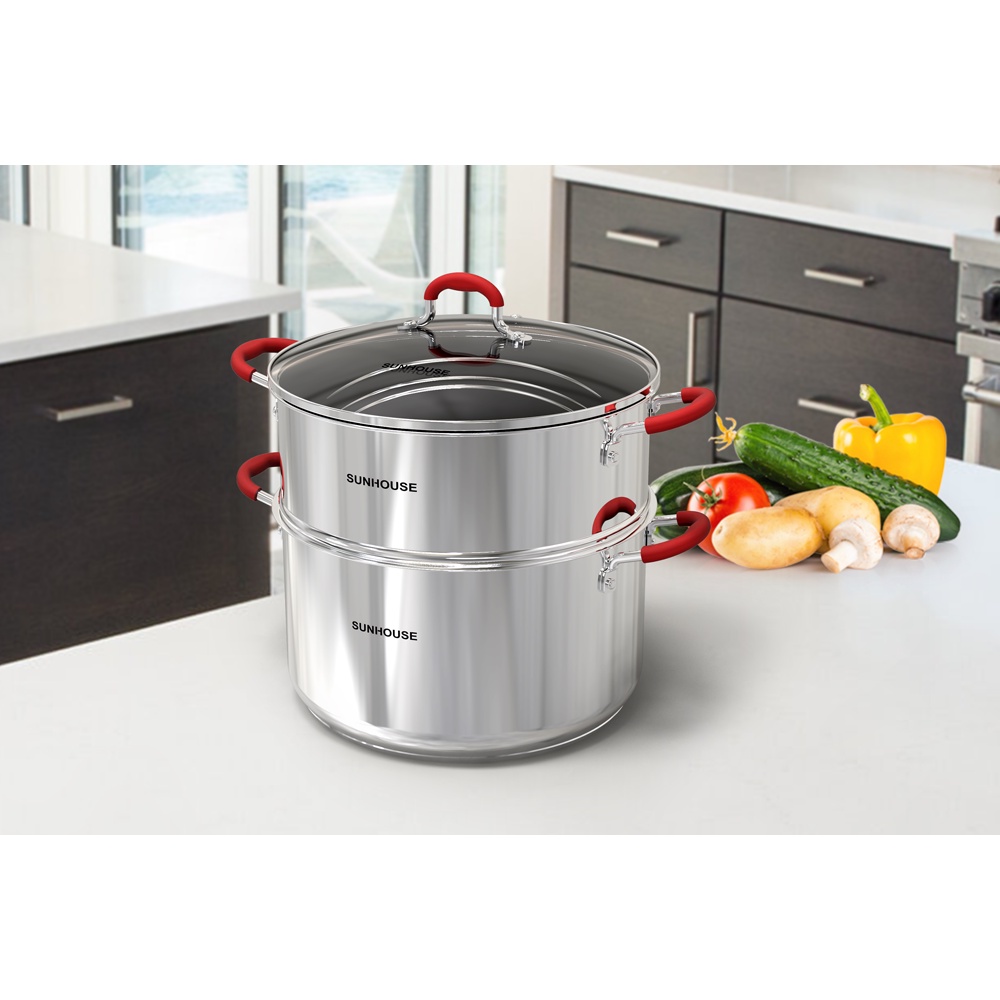 Bộ nồi xửng inox 5 đáy SUNHOUSE SHG507 - Sử dụng bếp từ