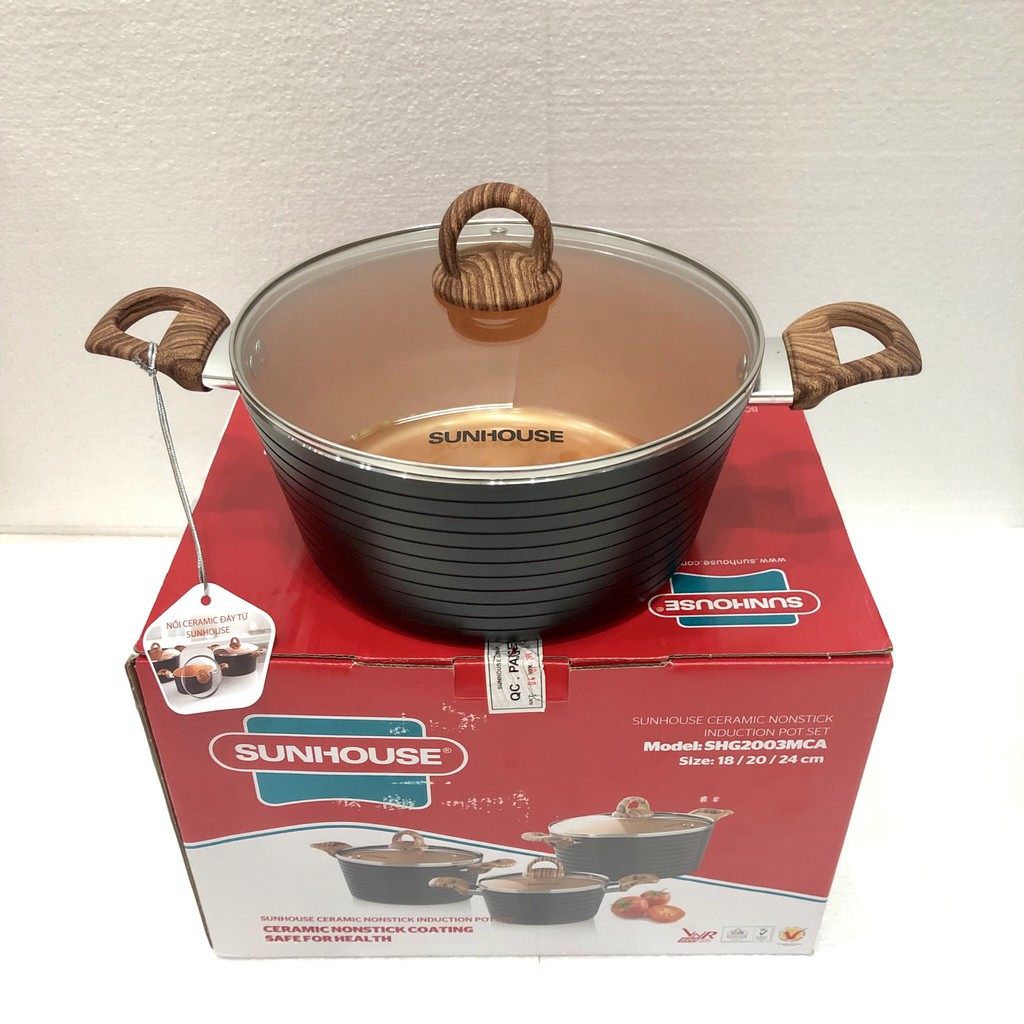 Bộ nồi Ceramic đáy từ Sunhouse SHG2003MCA - 18cm/20cm/24cm