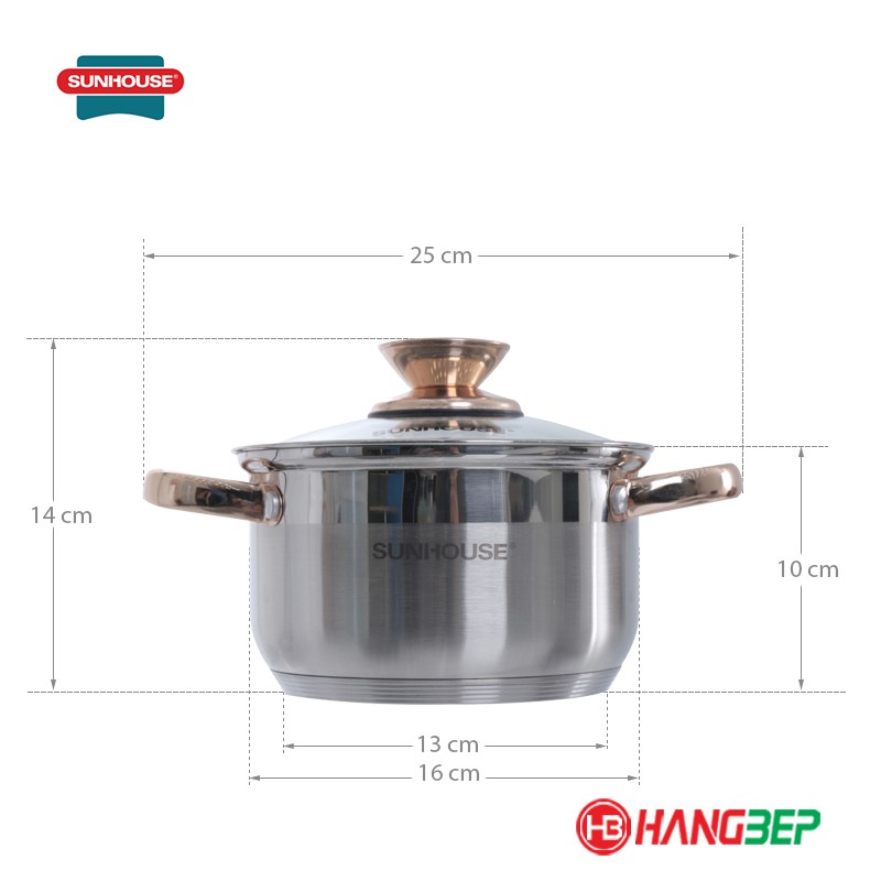 Bộ nồi inox 5 đáy Sunhouse SH781 (16cm/20cm/24cm)