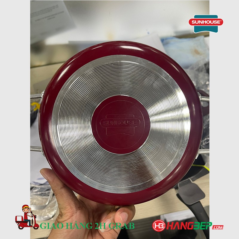Chảo trơn chống dính 2 quai Sunhouse CT18R2 CT22R2 CT26R2 - Không sử dụng bếp từ