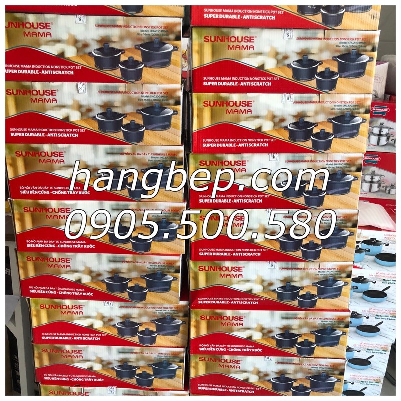 Bộ 3 nồi quánh vân đá đáy từ Sunhouse SHG2003MMA - Xanh