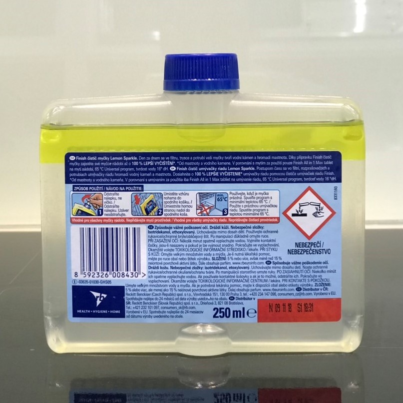 Nước vệ sinh máy rửa chén Finish 250ml - hương chanh