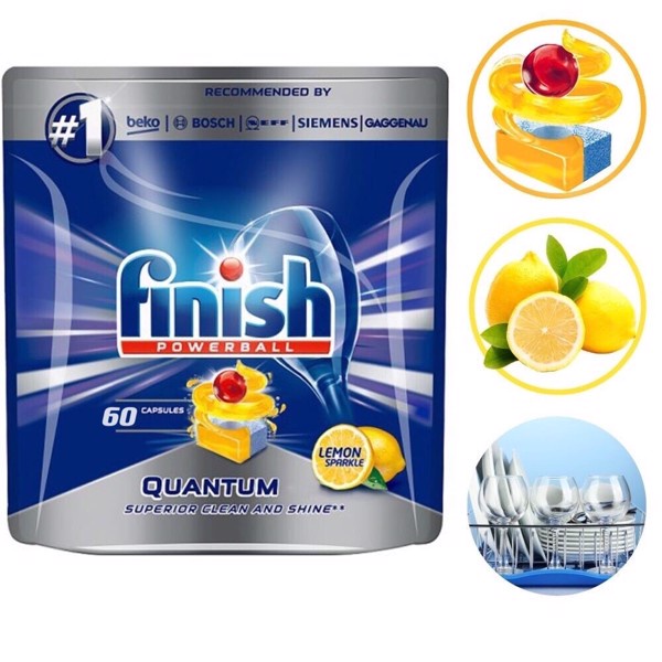 Viên rửa chén Finish Quantum 60 viên - 14 chức năng