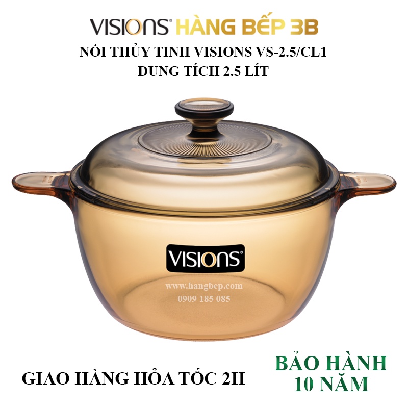 Bộ 3 nồi thủy tinh chịu nhiệt Visions VS-330/CL1 - sản xuất tại Pháp - bảo hành chính hãng 10 năm (sốc nhiệt)