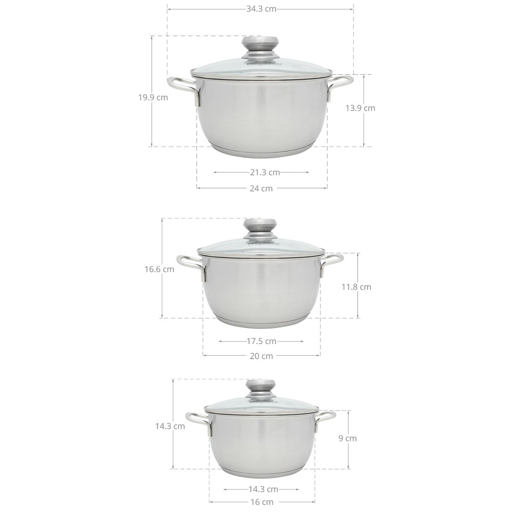 Bộ 3 nồi inox Fivestar FS06CG - Hàng mới 100%, chính hãng phân phối