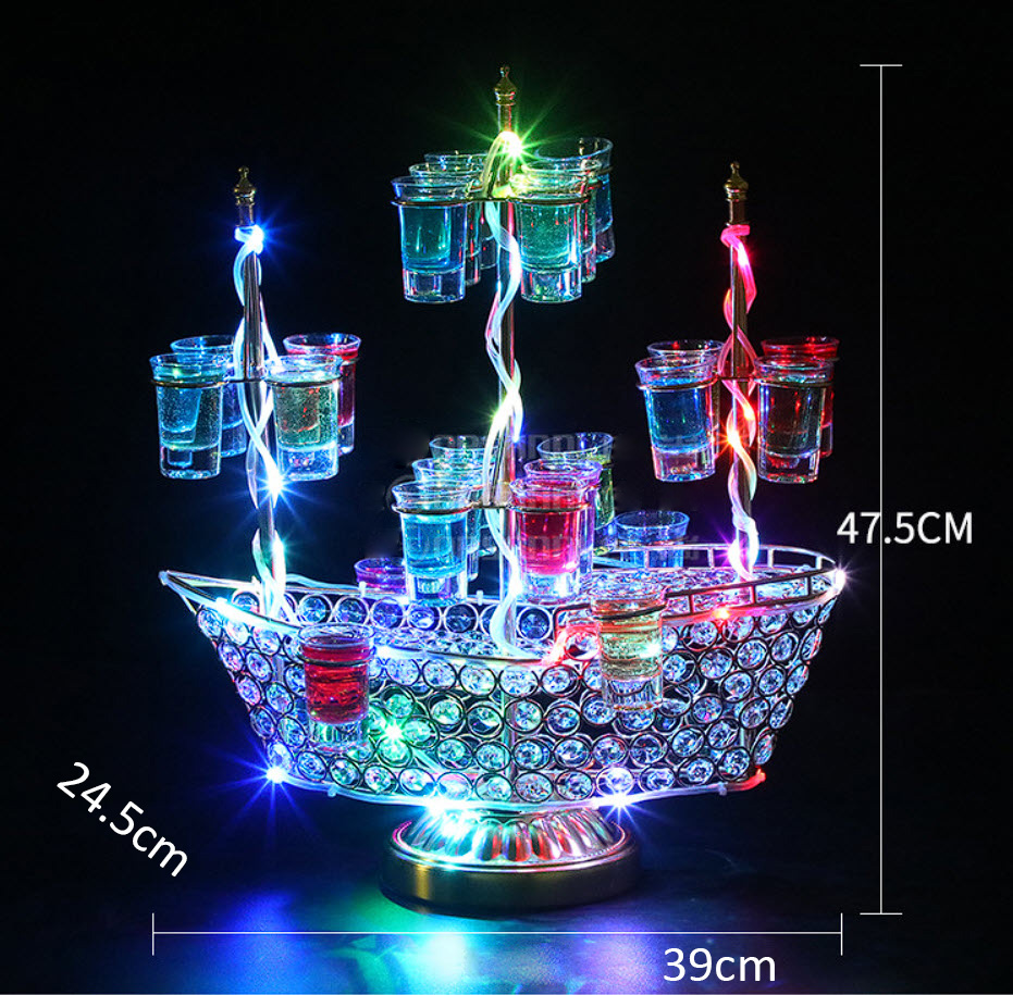 Khay đựng ly rượu có đèn led chiếc thuyền cho Bar, Karaoke, Nhà hàng OEM MS1806