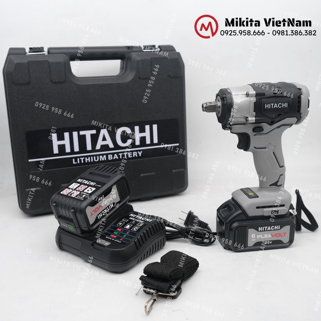 Máy siết bulong Hitachi 20v, động cơ không chổi than tặng đầu bắn tôn đầu bắn vít khẩu 22