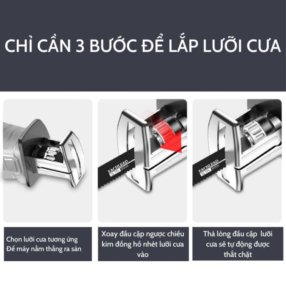 Máy cưa kiếm dùng pin Hitachi, máy cưa cầm tay đa năng tặng kèm 4 lưỡi cắt
