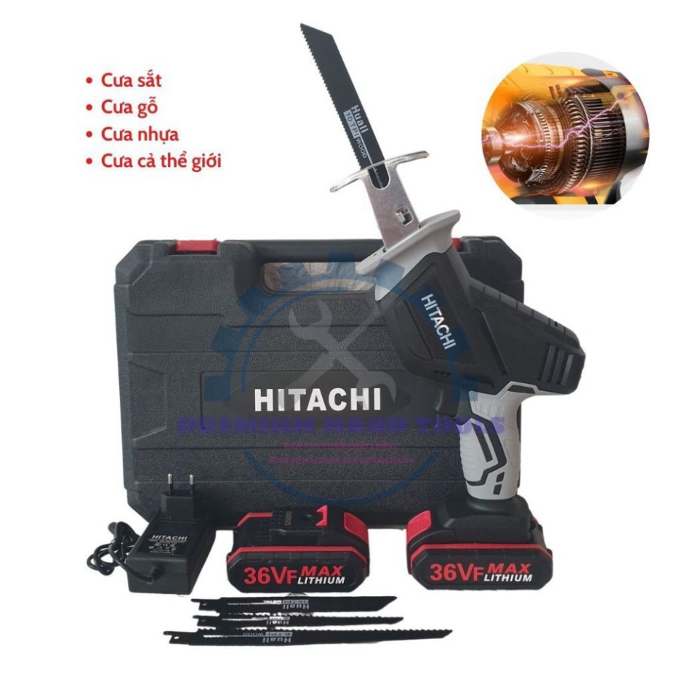 Máy cưa kiếm dùng pin Hitachi, máy cưa cầm tay đa năng tặng kèm 4 lưỡi cắt