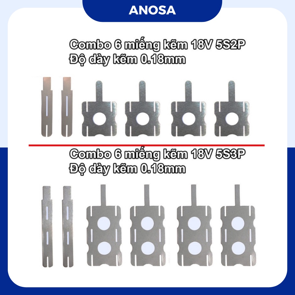 Combo 6 miếng kẽm 18V 5S2P 5S3P đóng khối pin, hàn cell pin máy dụng cụ cầm tay