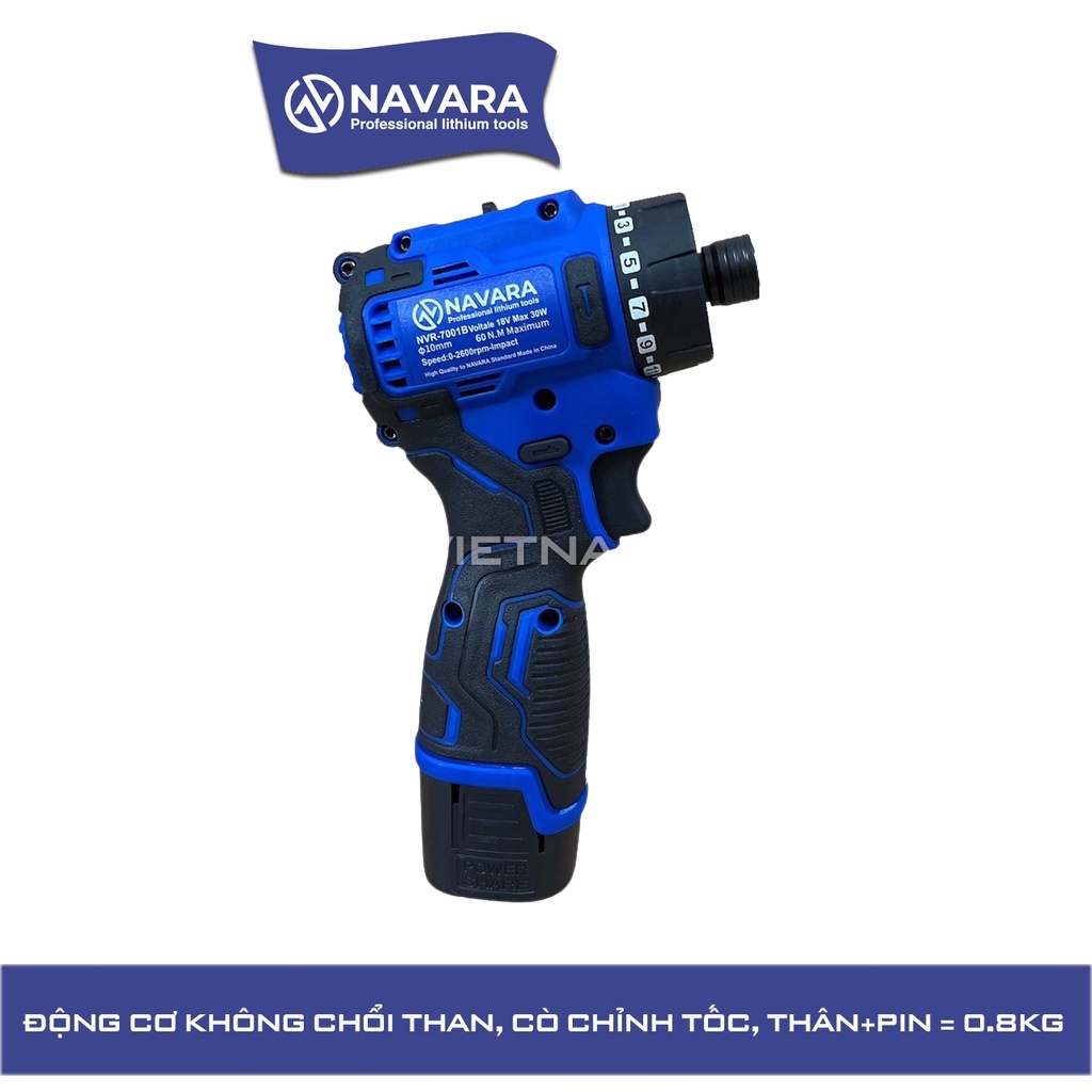 Máy chuyên vít Navara 7001B tặng 2 mũi khoan đa năng Động cơ Không chổi than bền bỉ và mạnh mẽ, Dây đồng nguyên chất