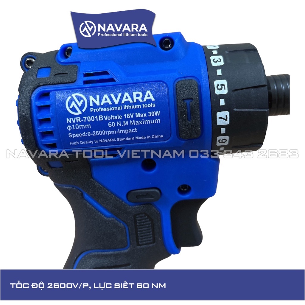 Máy chuyên vít Navara 7001B tặng 2 mũi khoan đa năng Động cơ Không chổi than bền bỉ và mạnh mẽ, Dây đồng nguyên chất