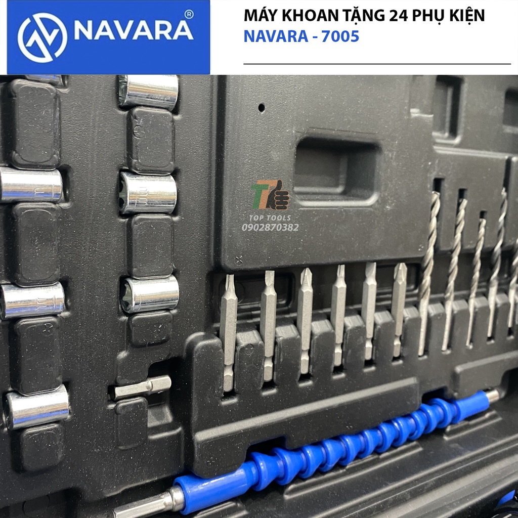 Máy khoan pin, may khoan pin Navara 7005 động cơ không chổi than tặng kèm bộ phụ kiện 24 chi tiết