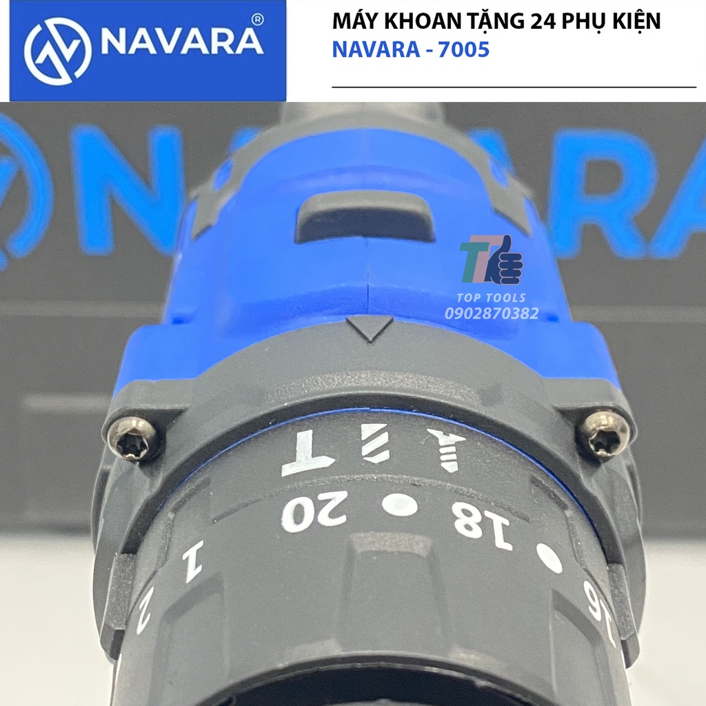 Máy khoan pin, may khoan pin Navara 7005 động cơ không chổi than tặng kèm bộ phụ kiện 24 chi tiết