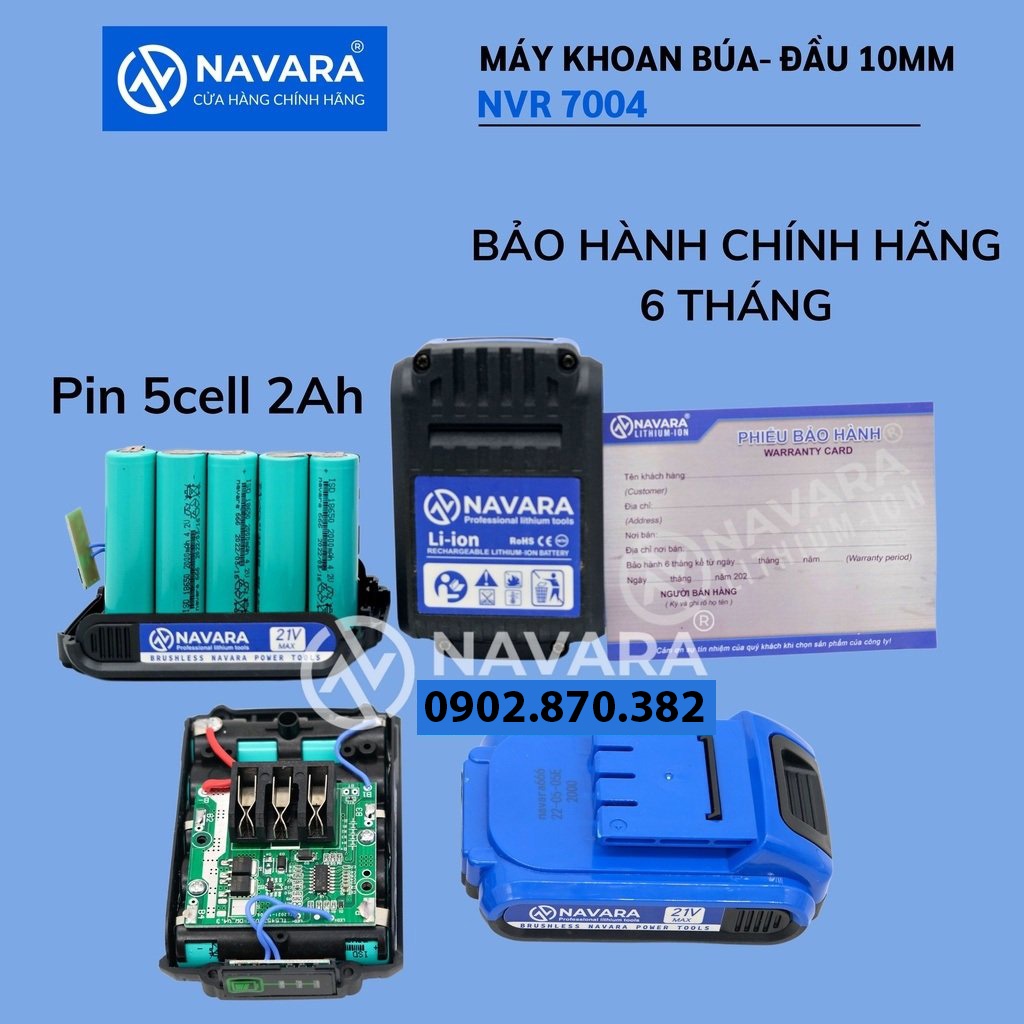 Máy khoan pin, may khoan pin Navara 7005 động cơ không chổi than tặng kèm bộ phụ kiện 24 chi tiết