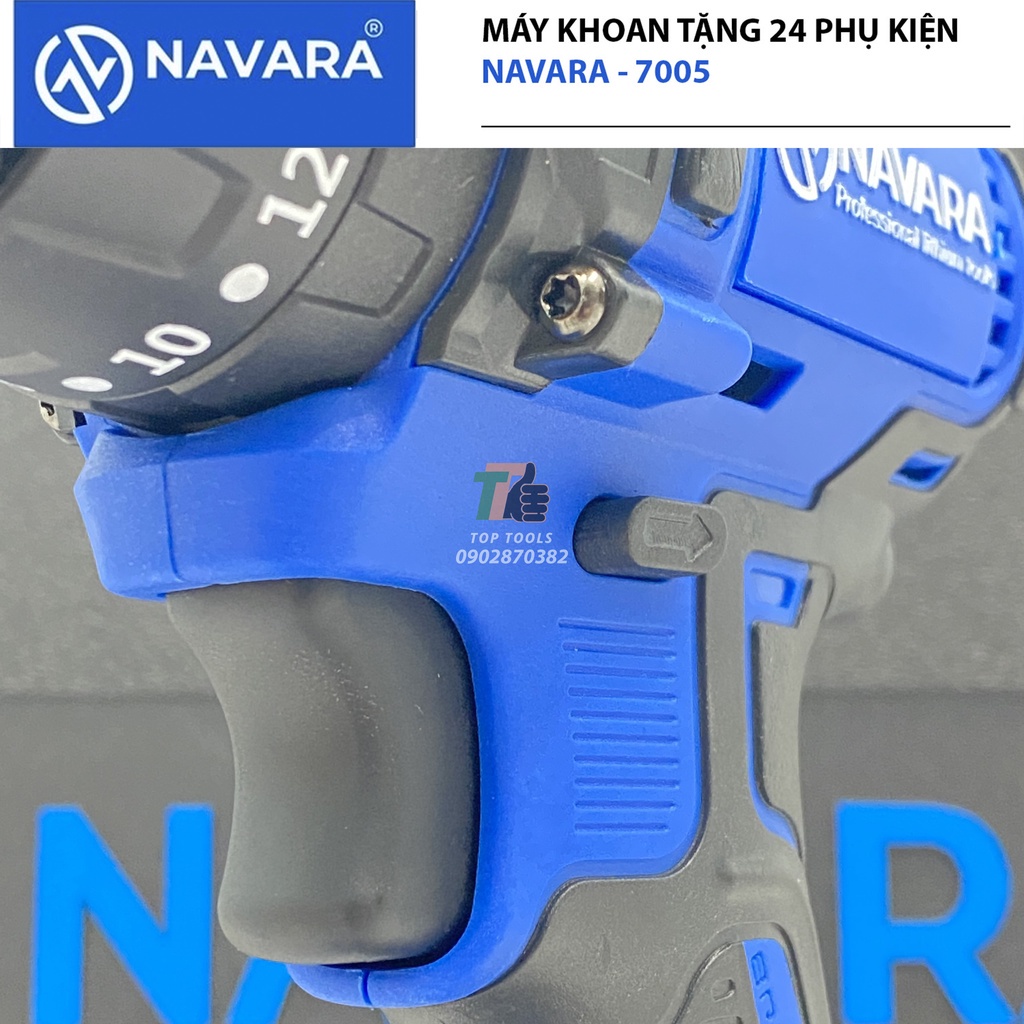 Máy khoan pin, may khoan pin Navara 7005 động cơ không chổi than tặng kèm bộ phụ kiện 24 chi tiết