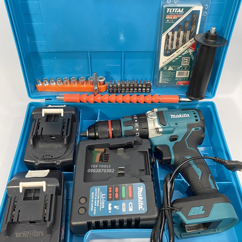 Máy khoan pin Makita không chổi than sử dụng chân Pin thông dụng, Đầu kẹp autolock