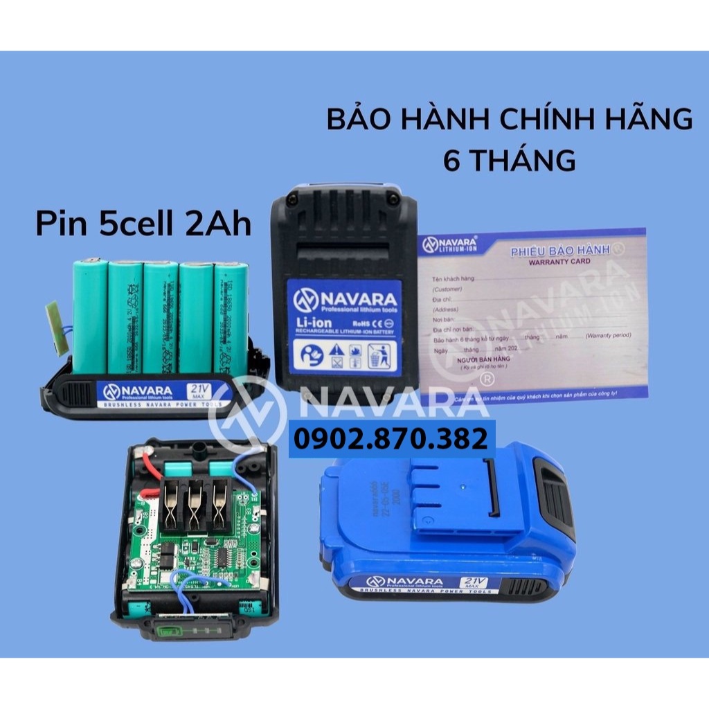Máy khoan pin Navara 7006 tặng kèm bộ phụ kiện 24 chi tiết, pin 21v 5 cell