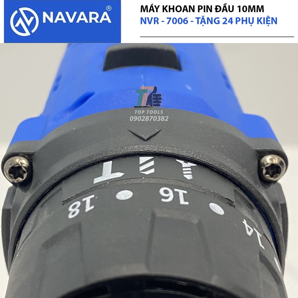 Máy khoan pin Navara 7006 tặng kèm bộ phụ kiện 24 chi tiết, pin 21v 5 cell