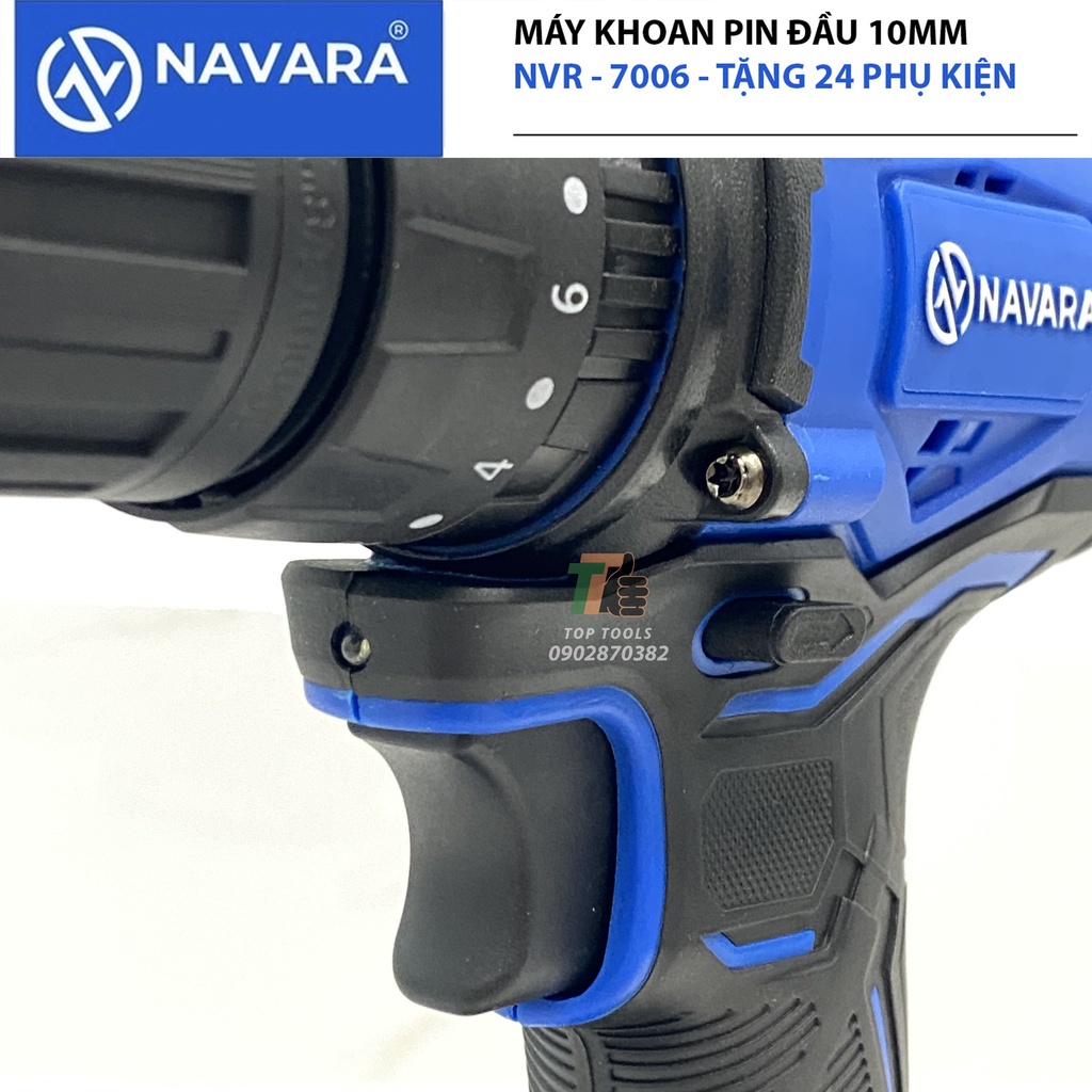 Máy khoan pin Navara 7006 tặng kèm bộ phụ kiện 24 chi tiết, pin 21v 5 cell