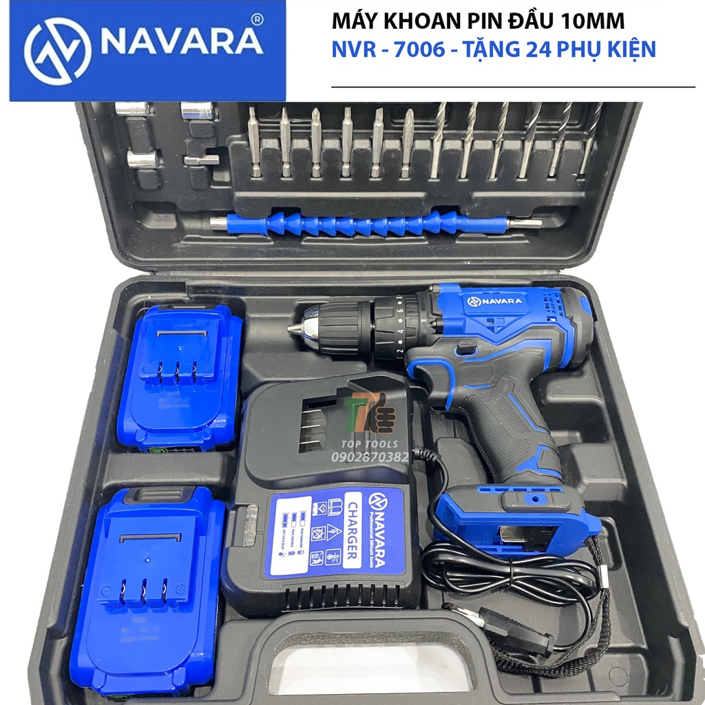 Máy khoan pin Navara 7006 tặng kèm bộ phụ kiện 24 chi tiết, pin 21v 5 cell