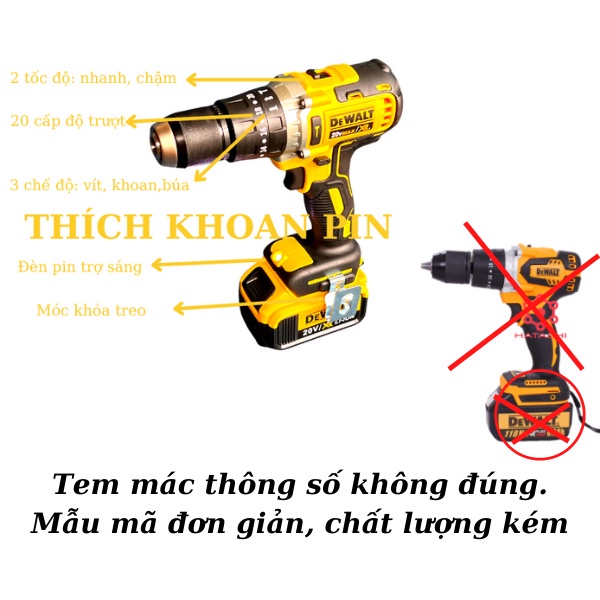 Máy khoan pin Dewalt 20v không chổi than, máy khoan cầm tay đầu auto lock thép 13mm bảo hành 12 tháng toàn quốc