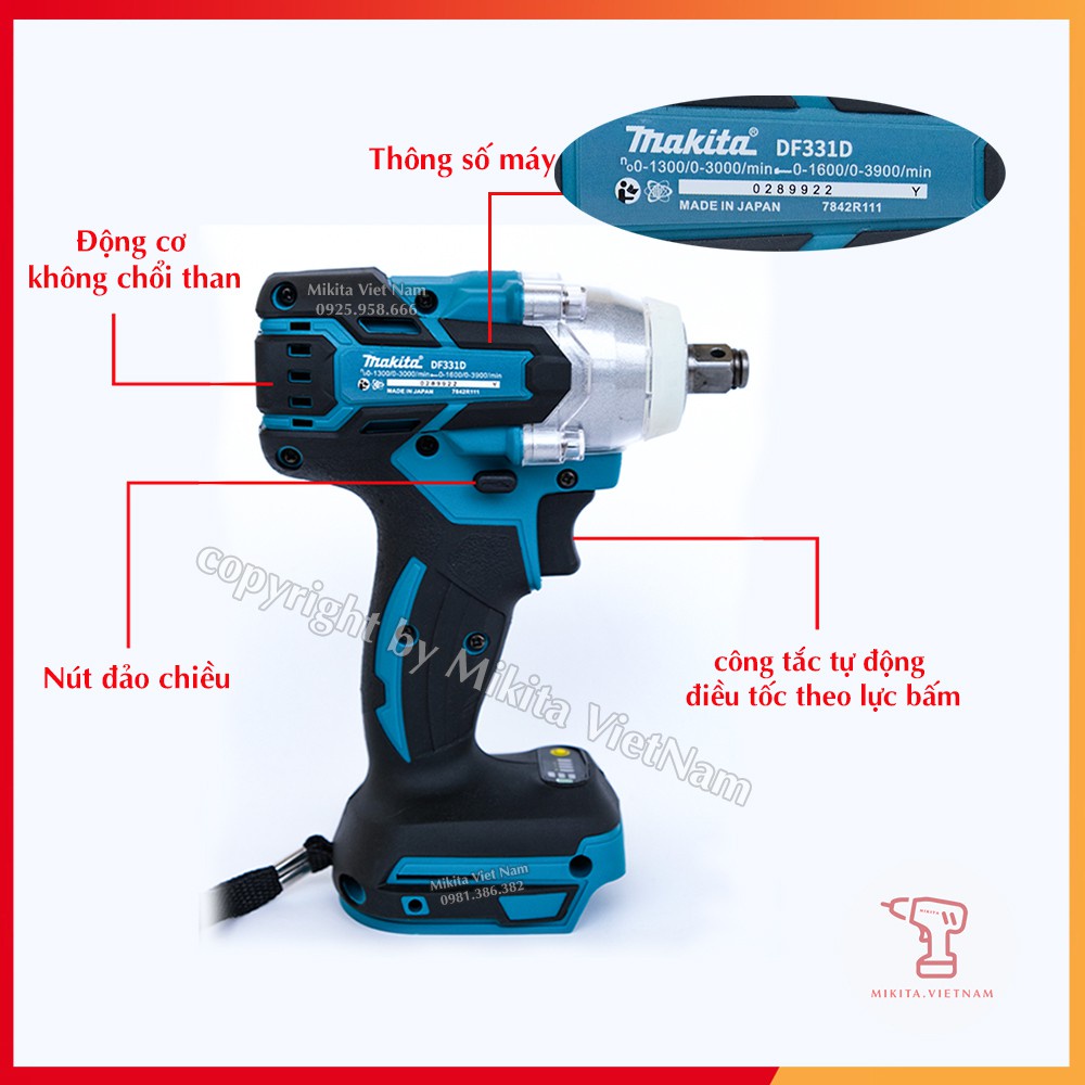 Thân máy siết bulong Makita 3 tốc độ không chổi than, đầu 2 trong 1