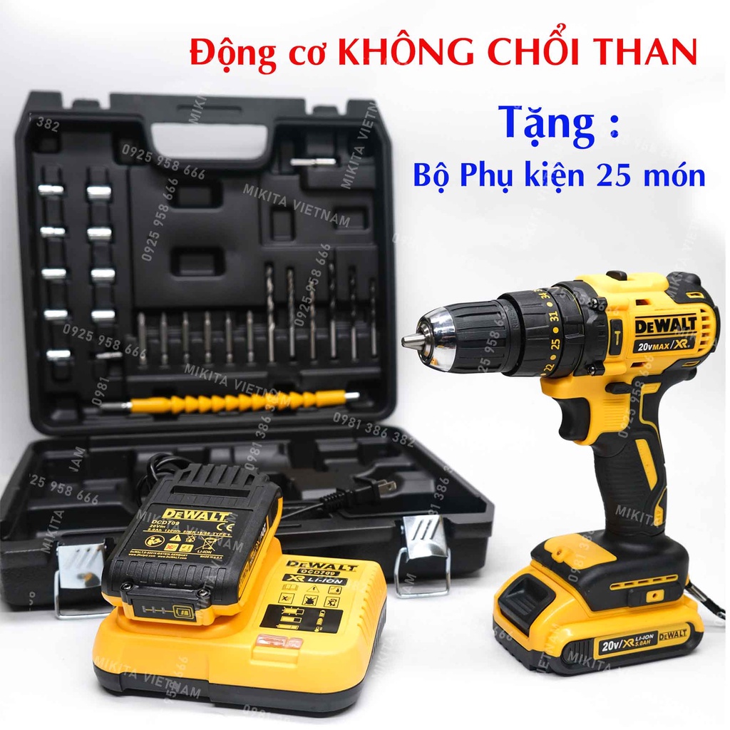 Máy khoan pin Dewalt 20v cầm tay, động cơ không chổi than, kèm bộ 24 chi tiết