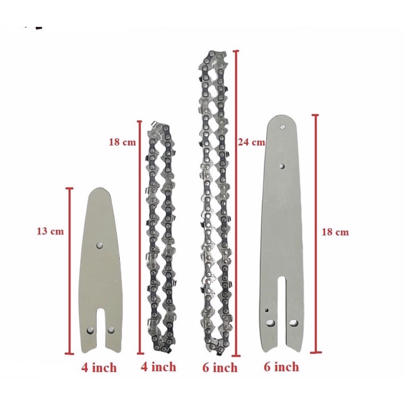 Lưỡi cưa xích của máy cưa xích điện mini cầm tay dùng Pin, lưỡi cưa dài 4 inch và 6 inch