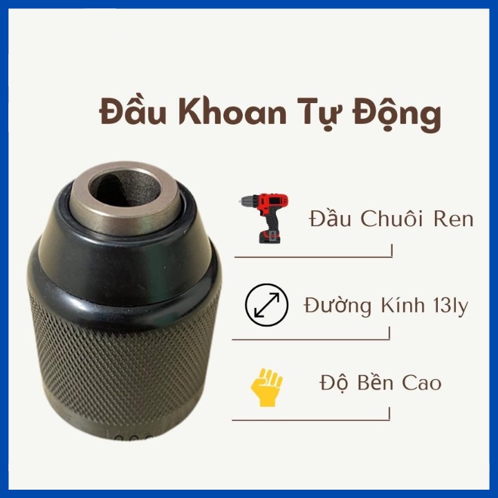 Đầu kẹp mũi khoan auto lock 13mm chuôi ren 1/2 dùng cho khoan điện và khoan pin