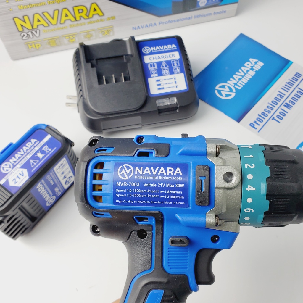 Máy khoan pin Navara 21v NVR 7003, máy khoan cầm tay không chổi than chính hãng