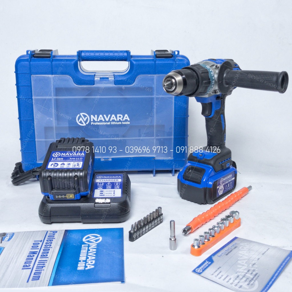Máy khoan pin Navara 21v NVR 7003, máy khoan cầm tay không chổi than chính hãng