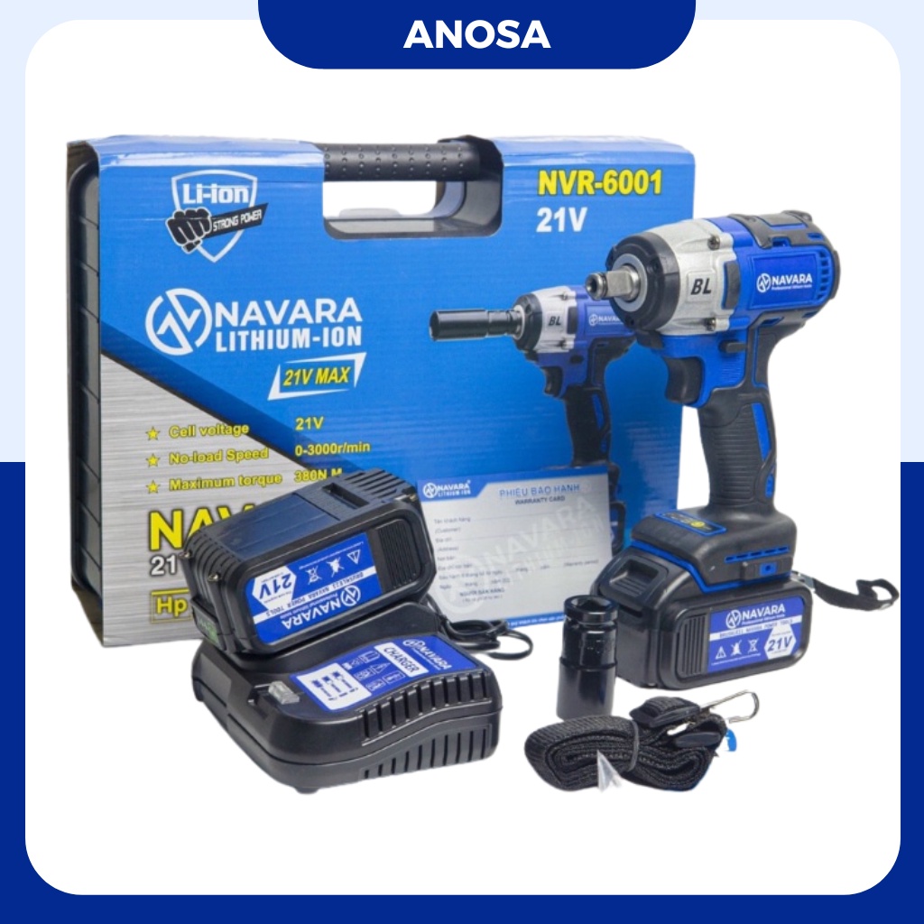 Máy siết bulong Navara NVR-6001, đầu bulong 2 trong 1, lực siết 380n.m, bảo hành chính hãng 12 tháng