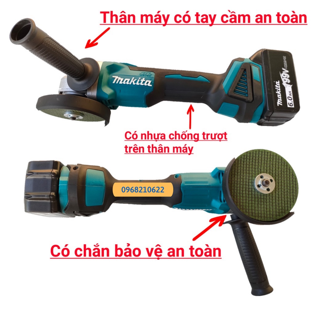 Máy mài pin Makita 199v, động cơ không chổi than, tặng lưỡi cưa xích