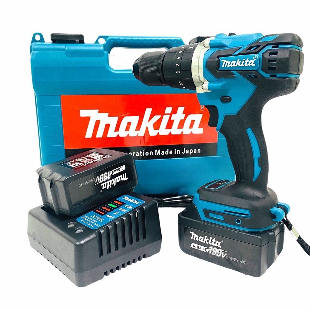 Máy khoan pin Makita 199v cầm tay, pin 10 cell, động cơ không chổi than, 100% dây đồng