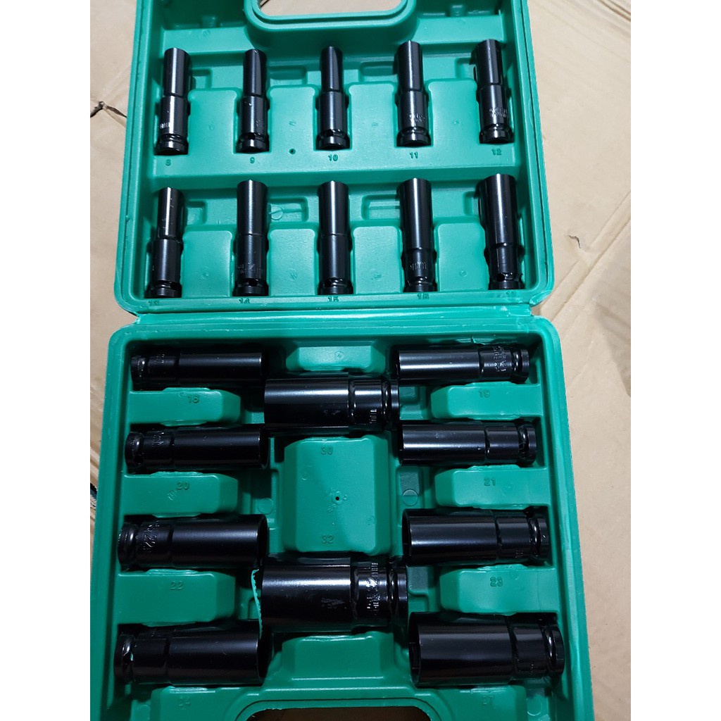 Bộ đầu khẩu dài, đầu tuýp 1/2 Inch 20 món dùng cho máy siết bulong 8-32, hàng cao cấp chống han rỉ chống vỡ