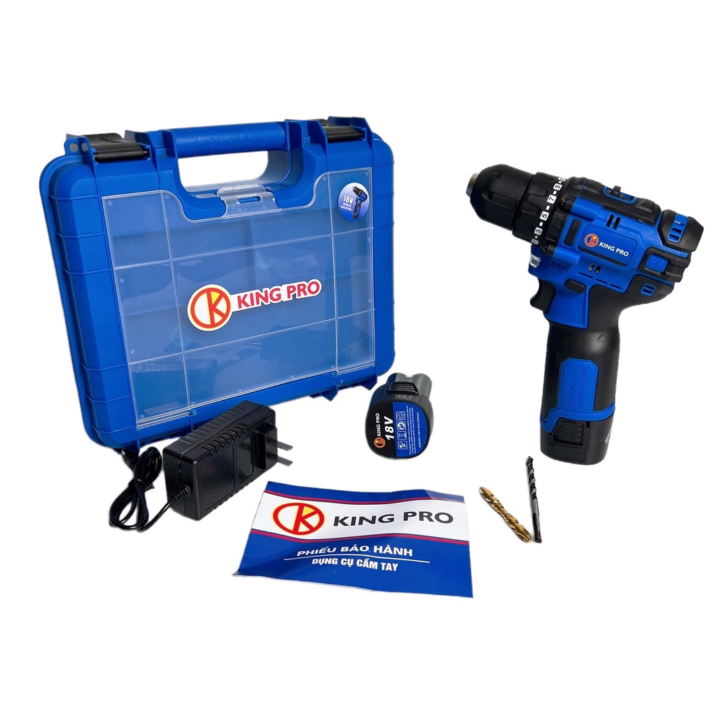 Máy khoan pin 18V KINGPRO Không Chổi Than - đầu autolook có khóa trục