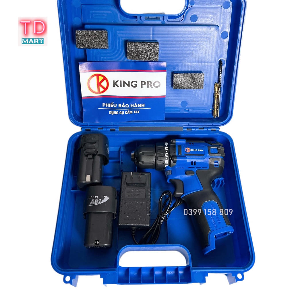 Máy khoan pin 18V KINGPRO Không Chổi Than - đầu autolook có khóa trục