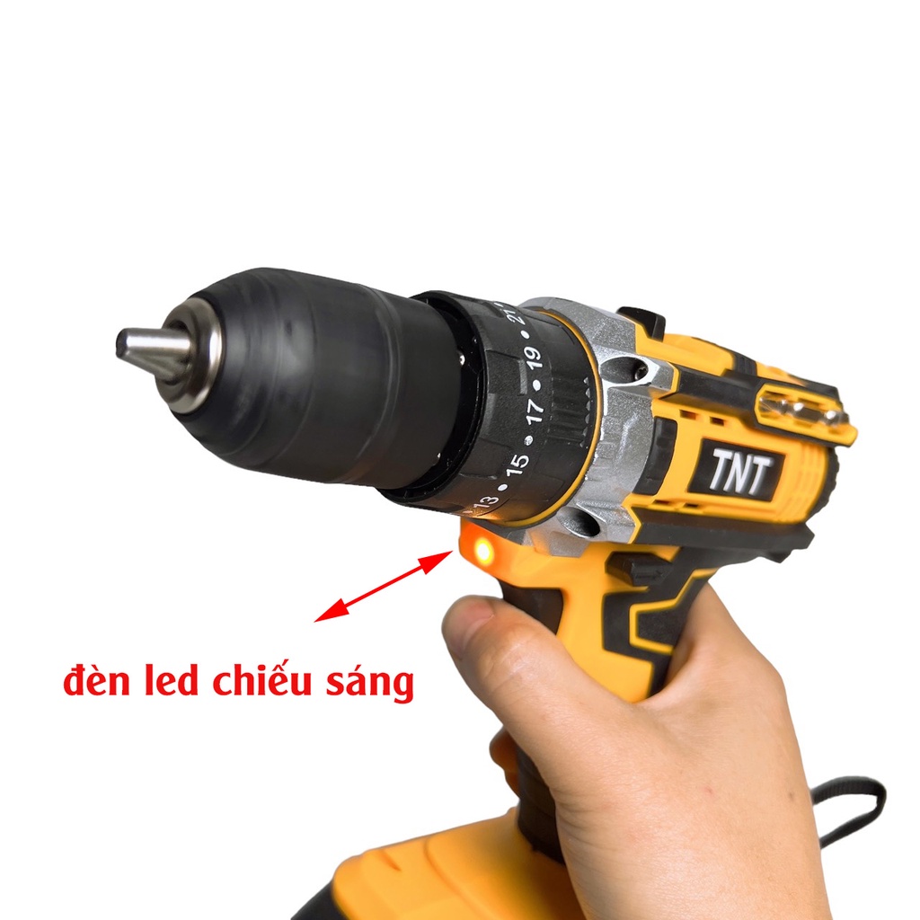 Máy Khoan Bắt Vít Pin TNT 3 Chức Năng Chân Pin Phổ Thông Tặng Kèm 24 Chi Tiết