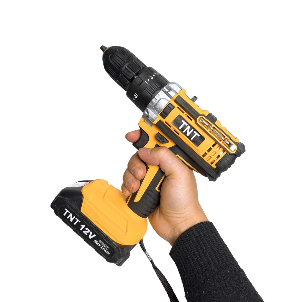 Máy Khoan Bắt Vít Pin TNT 3 Chức Năng Chân Pin Phổ Thông Tặng Kèm 24 Chi Tiết
