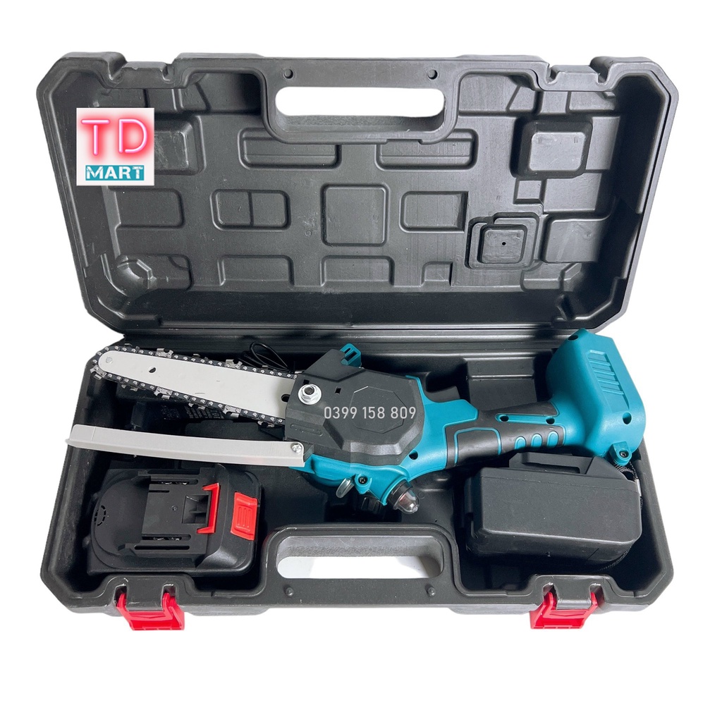 Máy Cưa xích pin 21V 10 cell không chổi than có bình bơm nhớt, Lam 6 Inch