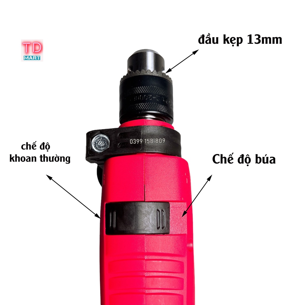 Máy khoan, bắt vít điện đầu 13mm DRAMA 650W có chức năng búa khoan tường