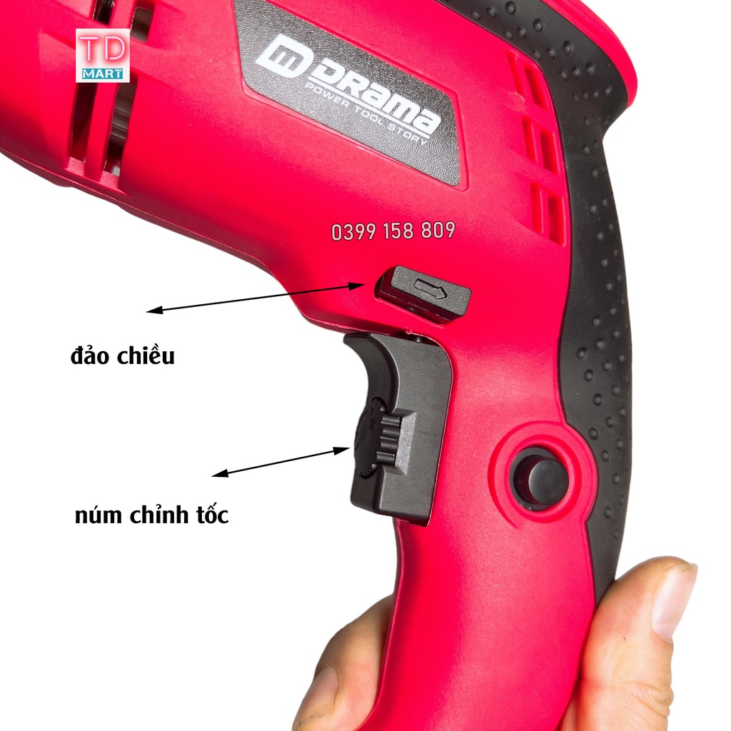 Máy khoan, bắt vít điện đầu 13mm DRAMA 650W có chức năng búa khoan tường