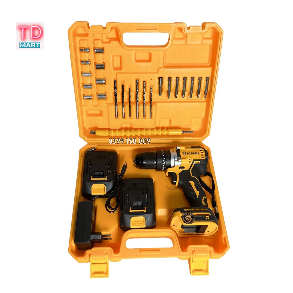 Máy khoan pin 21v HUKAN CDR0065 không chổi than 3 chức năng chân pin phổ thông
