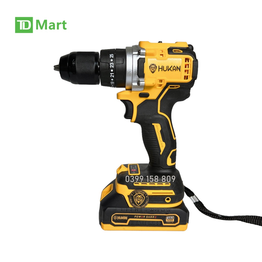 Máy khoan pin 21v HUKAN CDR0065 không chổi than 3 chức năng chân pin phổ thông