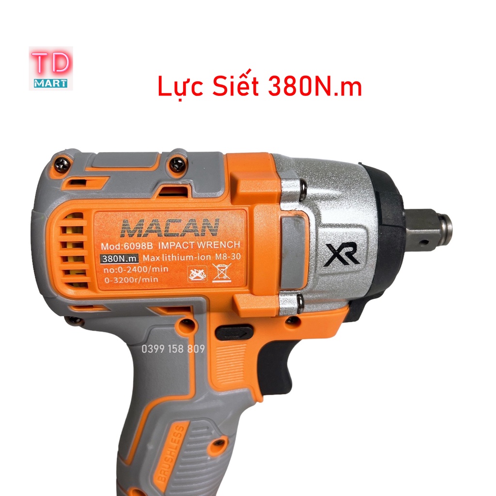 Máy Siết Bulong Pin 21V MACAN 6098B Lực Siết 380Nm Không Chổi Than